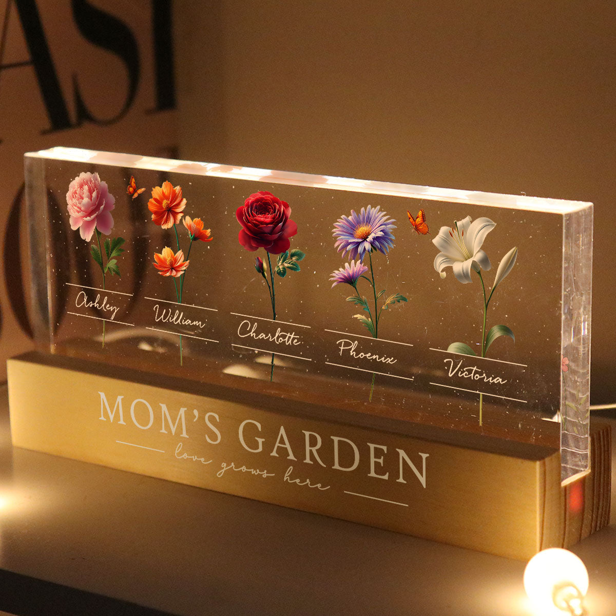 Mom's Garden 3D Effect Birth Month Flower Personalized Acrylic Block LED Night Light, Heartfelt 2025 Gift For Mom, Grandma