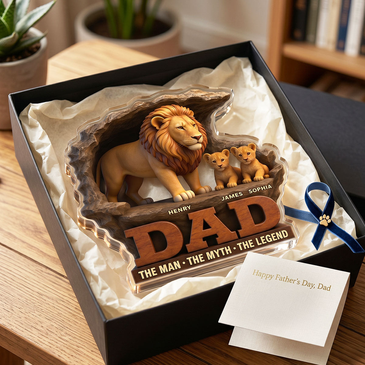 Lion Dad The Man The Myth The Legend - Personalized Acrylic Block Plaque - Cool Father's Day Gift For Dad