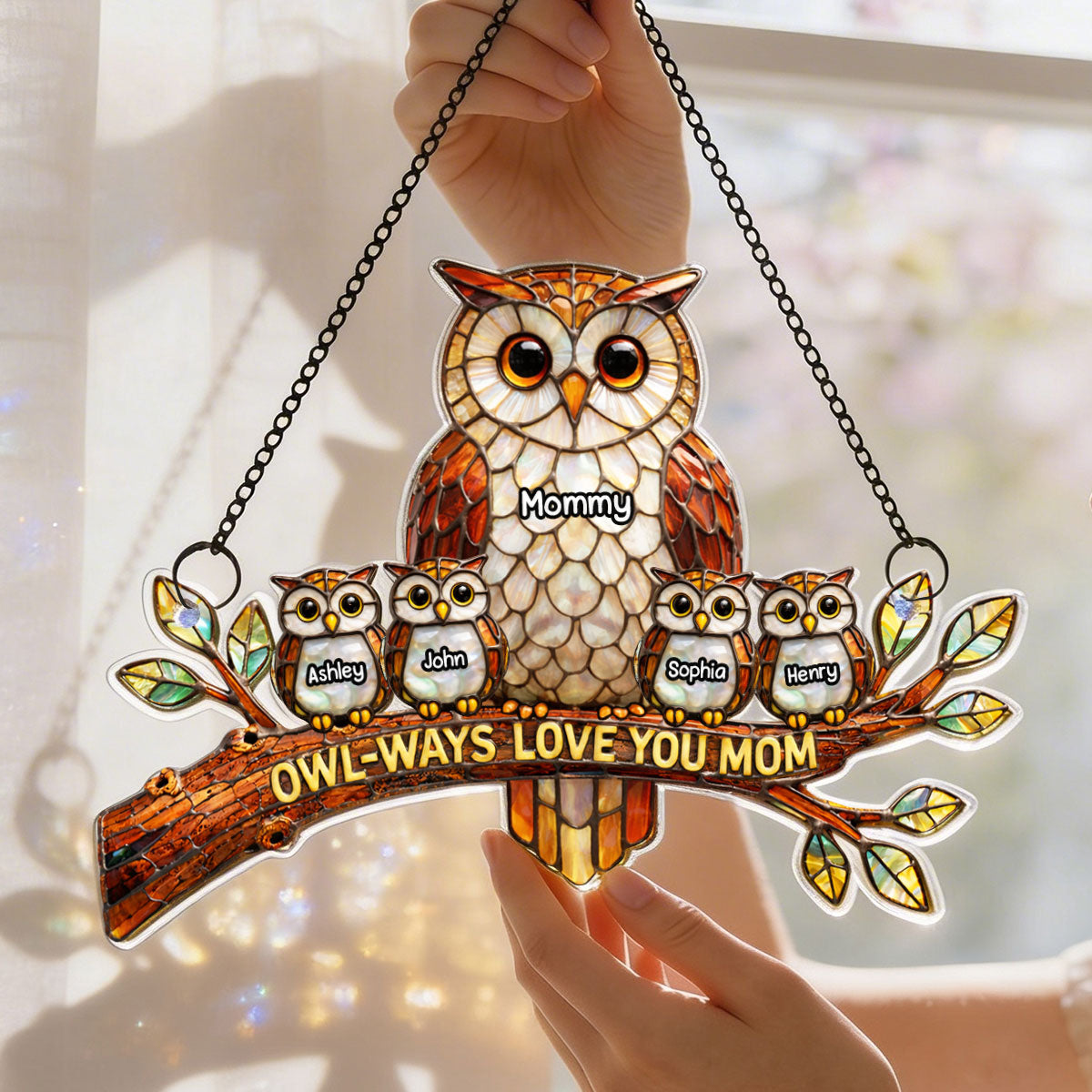 Owl-Ways Love You Mom - Personalized Acrylic Window Hanging - Gift For Mom, Grandma