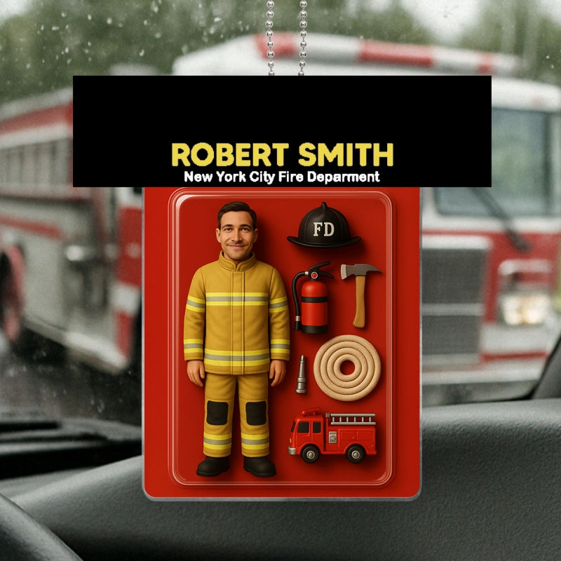 3D Effect Firefighter Custom Figure Personalized Flat Acrylic Car Hanger
