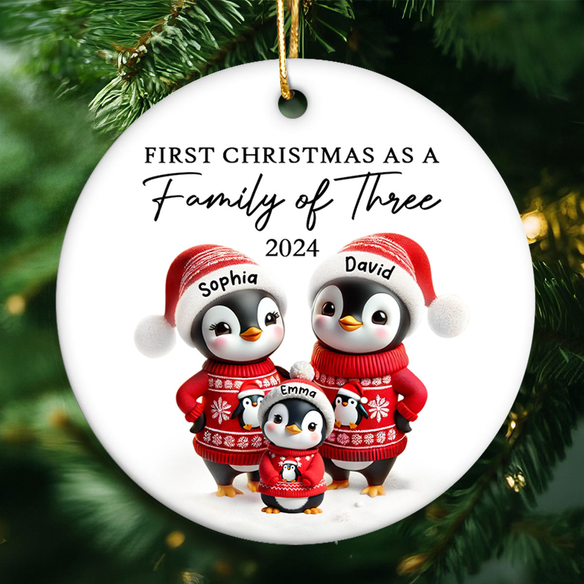 First Christmas As A Family Penguin Family Christmas Keepsake Personalized Ceramic Ornament