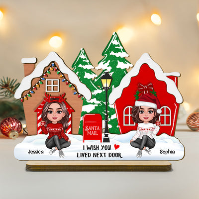 Wish You Lived Next Door Personalized 2-Layer Wooden Standing Plaque, Christmas Tiered Tray Decor