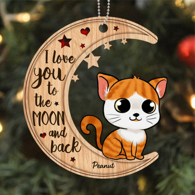 Cute Fluffy Cats On Moon Personalized Wooden Christmas Ornament