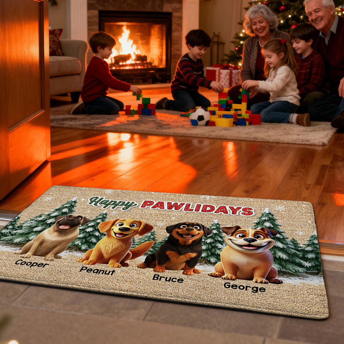 3D Effect Snowy Christmas Tree Beautiful Dog Merry Woofmas Christmas - Personalized Doormat