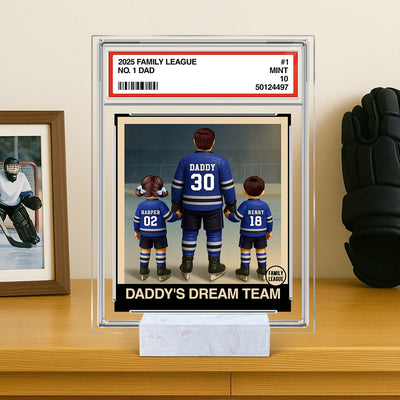 Hockey No. 1 Dad Man & Kids Trading Card Style Personalized Acrylic Plaque