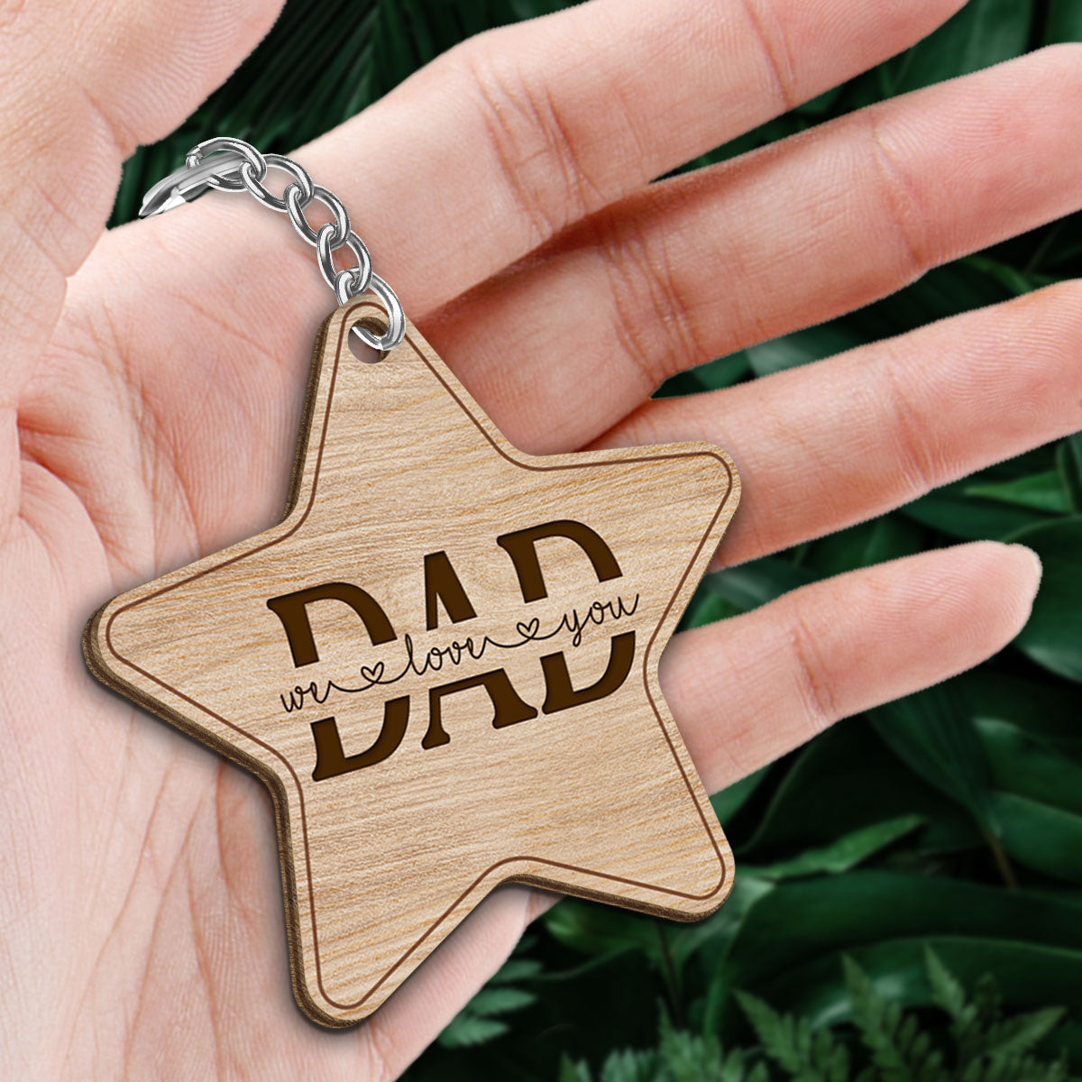 Best Dad Ever Back View Man Kids Dog Cat Personalized Star Shaped Wooden Keychain