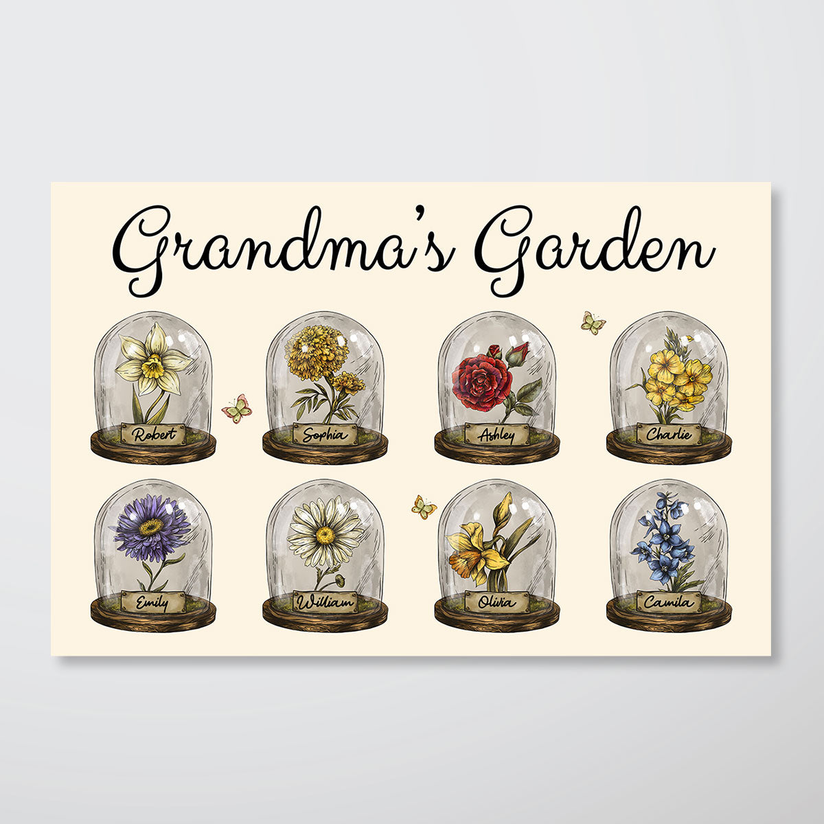 Love Grows Here Vintage Birth Month Flower In Glass Dome Personalized Poster