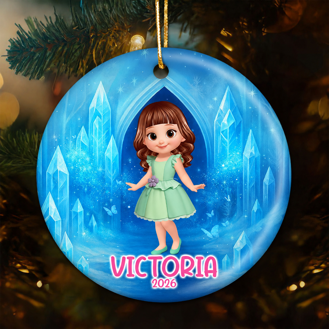 Little Princess Personalized Circle Ceramic Ornament, Christmas Gift for Daughters, Granddaughters