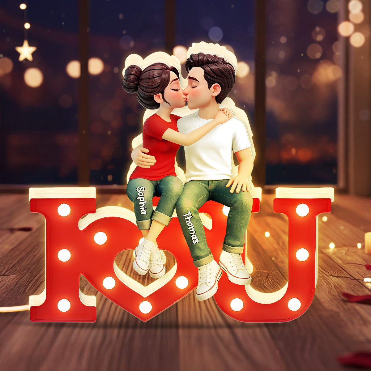 I LOVE YOU Forever Couple Sitting Kissing - Personalized Light Box - Valentine's Day Gift For Couple, For Him, For Her