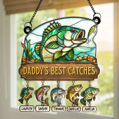 Daddy's Best Catches Fishing - Personalized Suncatcher - Heartfelt Gift For Fishing Dad, Gift For Husband