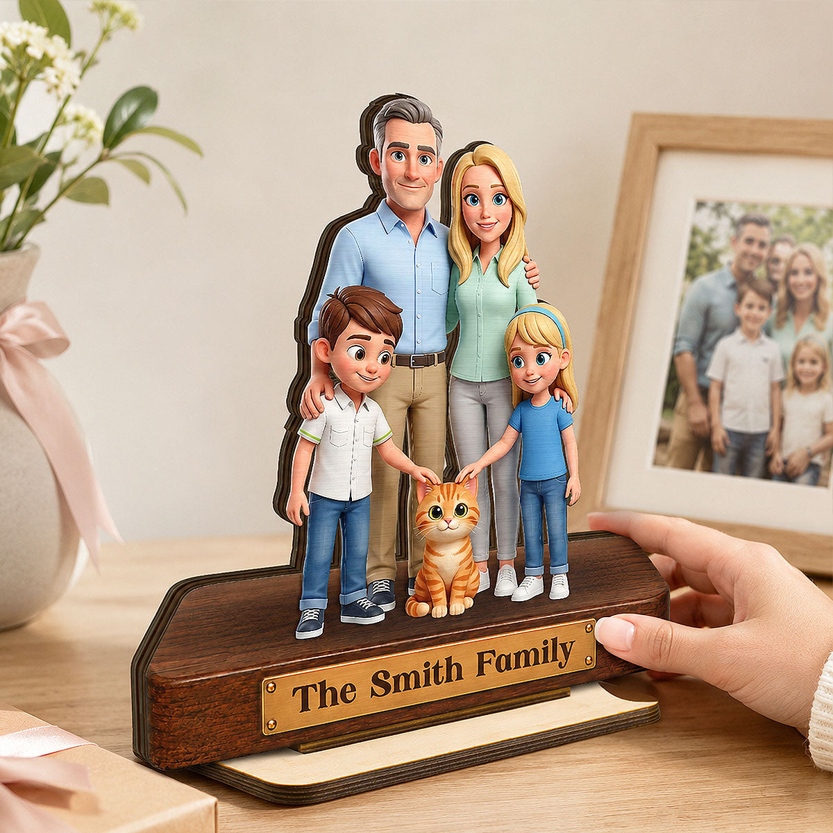 Cartoon Family Portrait From Photo 2D Flat - Personalized Wooden Plaque