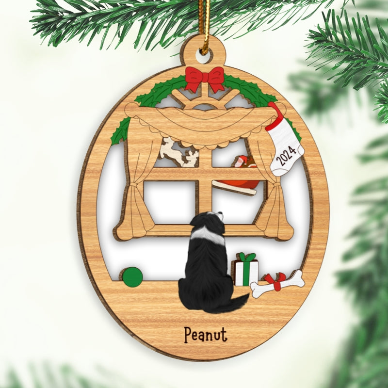 Christmas Dogs Sitting By The Window Personalized Wooden Ornament