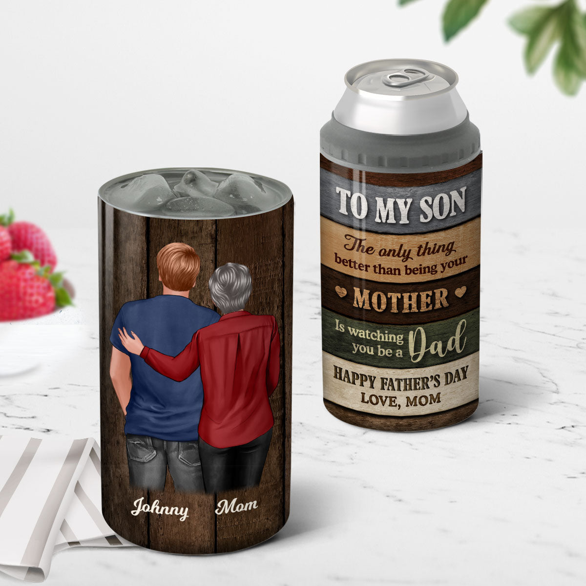 Colored Wood Pallets To My Son From Mom Personalized Can Cooler, Father's Day Gift For Son