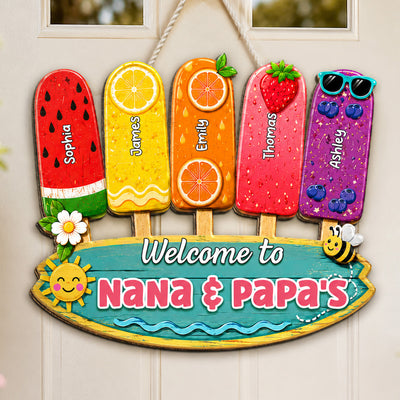 Welcome To Grandparent's House Colorful Popsicles - Personalized Wood Sign - Home Decor Gift, Grandkids Welcome Decorations