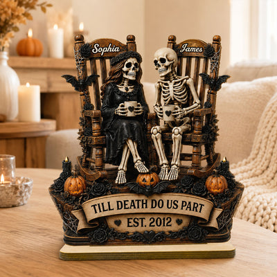 Till Death Do Us Part Skeleton Couple 2D Flat - Personalized 2-Layered Wooden Plaque - Halloween Decor For Couple