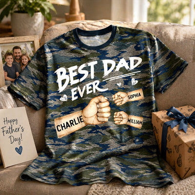 Best Dad Ever Fist Bump Camo Pattern - Personalized Shirt - Father's Day Gift For Husband, Dad, Grandpa