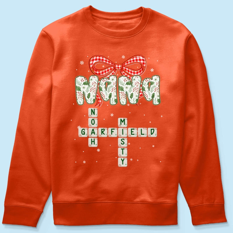Grandma Coquette Floral Christmas Pattern Crossword Puzzle Art - Personalized Shirt