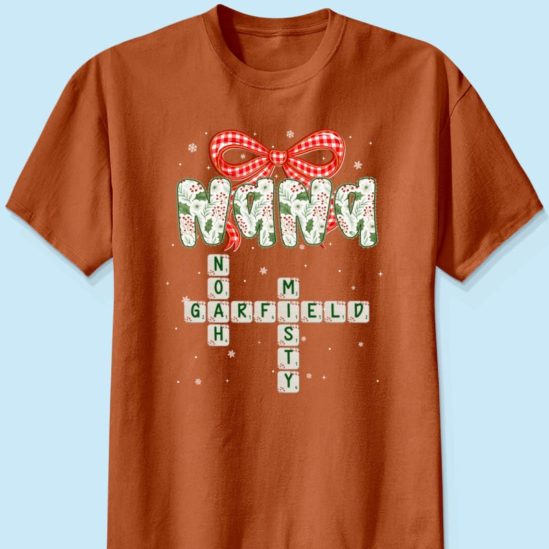 Grandma Coquette Floral Christmas Pattern Crossword Puzzle Art - Personalized Shirt