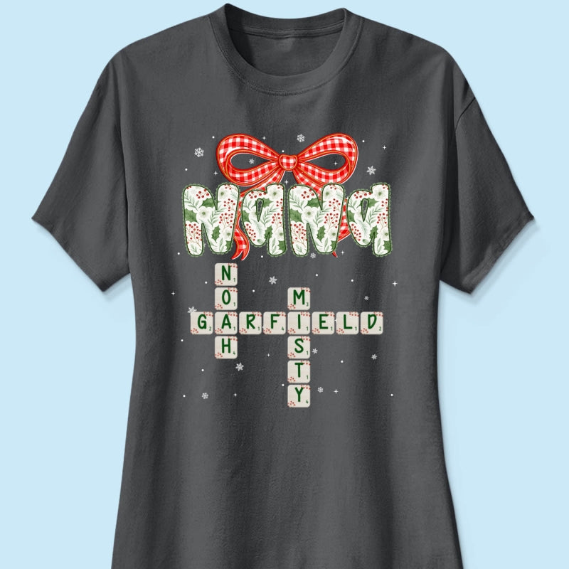Grandma Coquette Floral Christmas Pattern Crossword Puzzle Art - Personalized Shirt