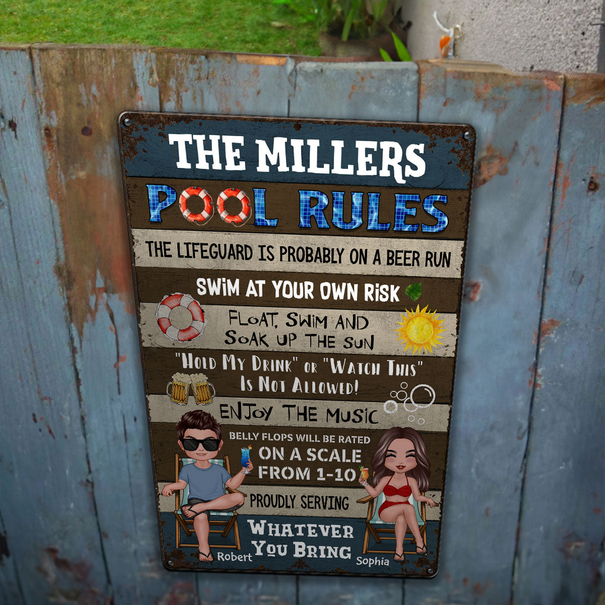 Pool Rules Summer Couple Personalized Metal Sign