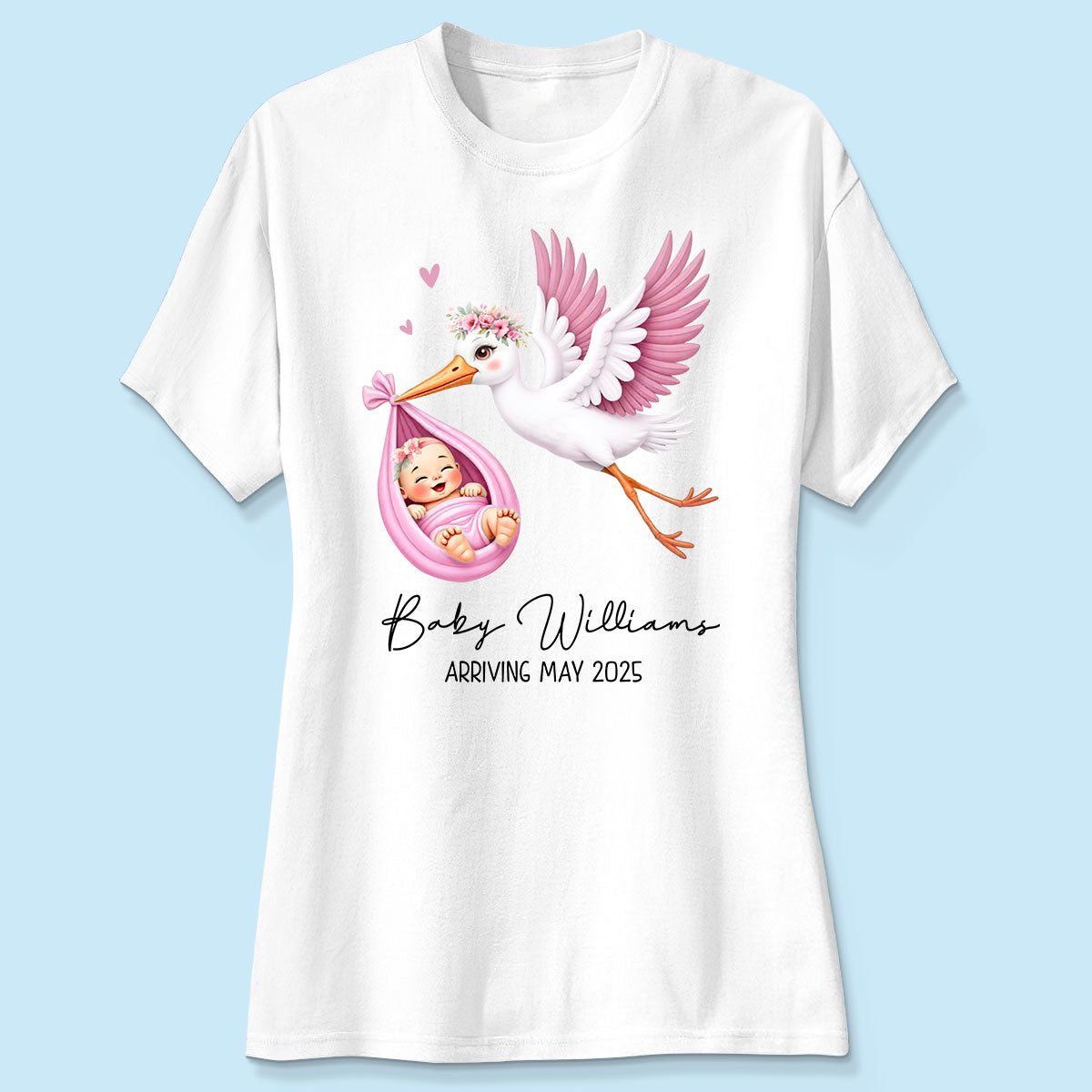 Cute Stork New Baby Personalized Shirt for New Mom, Pregnancy Announcement Gift for Her, Pregnancy Reveal Shirt