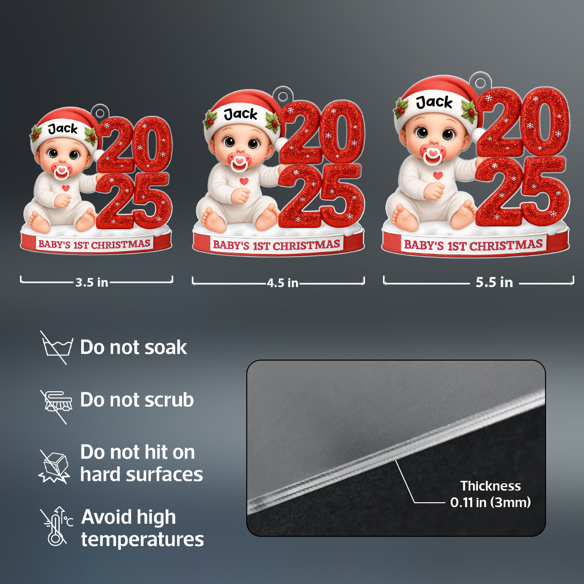 3D Glitter Effect Baby 1st Christmas - Personalized Acrylic Ornament - Unique Christmas Gift For New Born, Baby