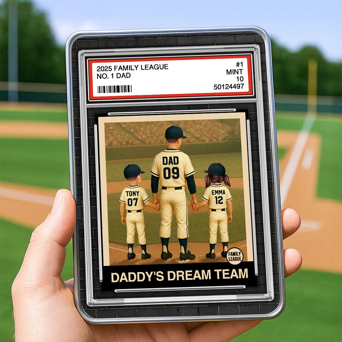Baseball No. 1 Dad Man & Kids Trading Card Style Personalized Mirrored Picture Frame