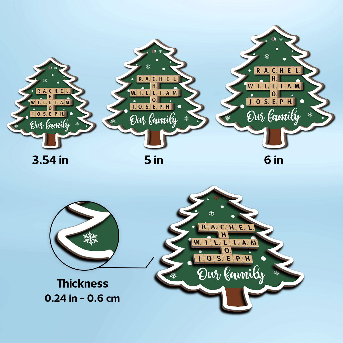 Family Names Puzzle Crossword In Christmas Tree Personalized 2-Layer Wooden Ornament, Christmas Gift For Family