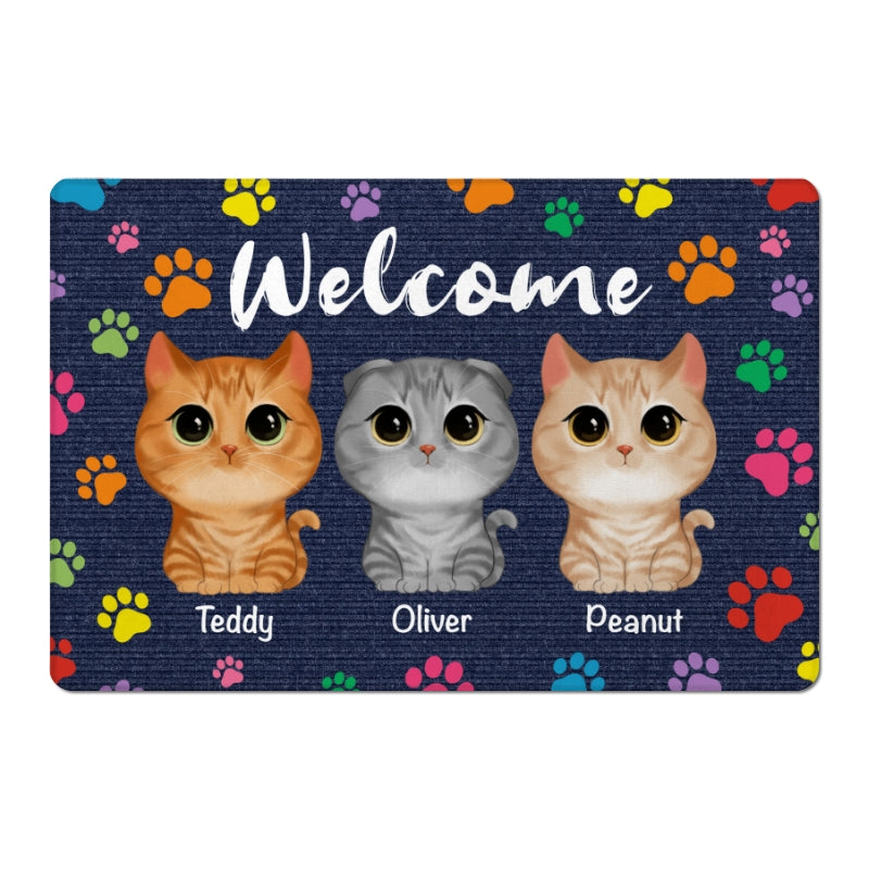 Colorful Paws Pattern Fluffy Cats Personalized Doormat