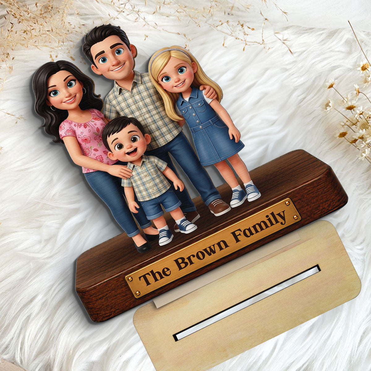 Cartoon Family Portrait From Photo 2D Flat - Personalized Wooden Plaque