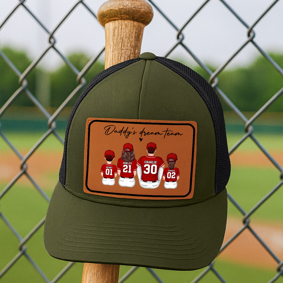 Daddy's Dream Team Personalized Trucker Hat, Father's Day Snapback Baseball Hat Gift for Baseball Dads