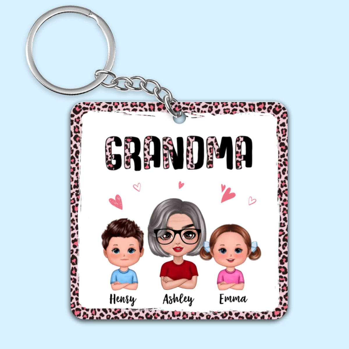 Grandma Leopard Doll Woman & Kids Personalized Acrylic Keychain