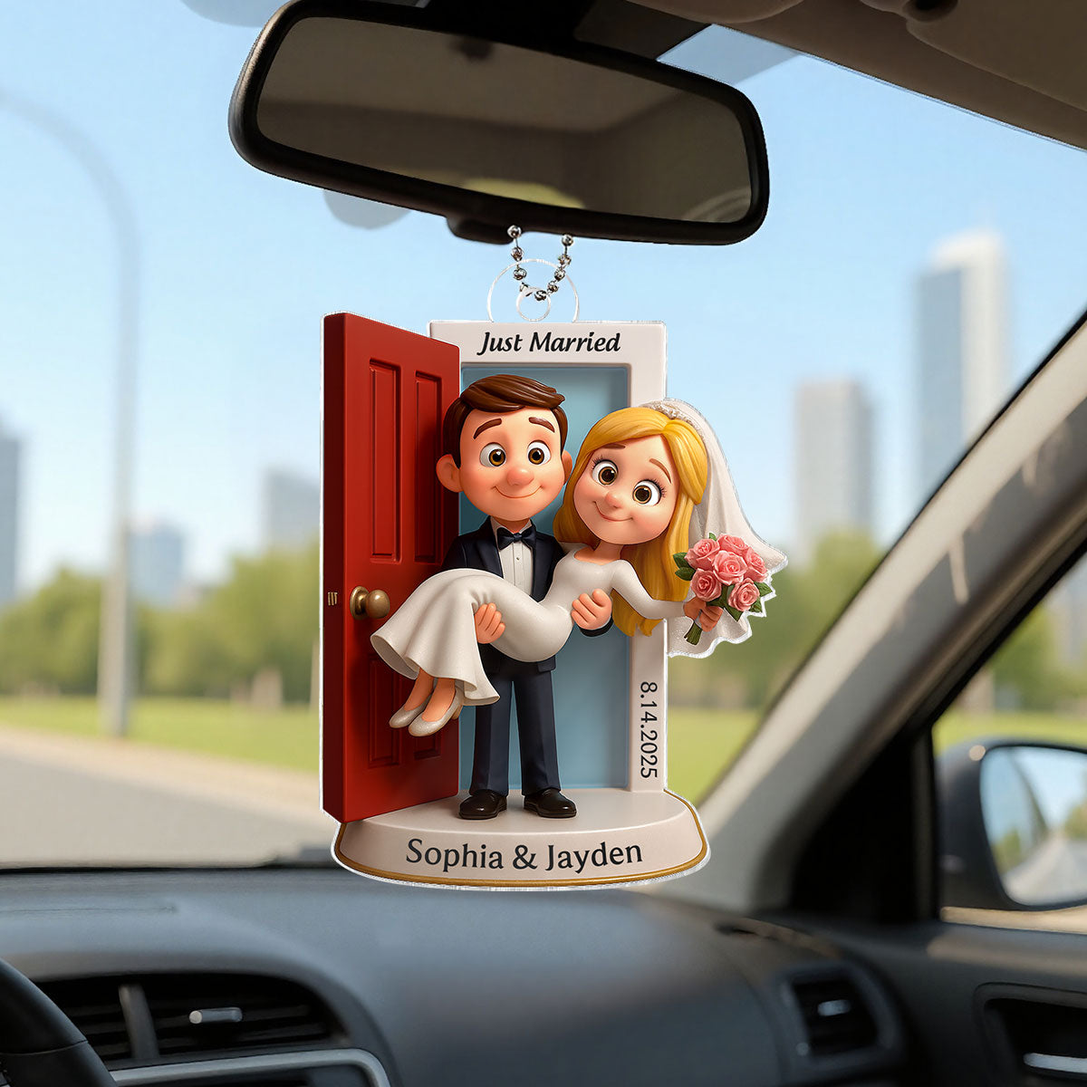 Personalized Our First Christmas Married Ornament | Customized Wedding Couple Threshold, Groom Carrying Bride | Just Married Newlyweds Marriage Keepsake