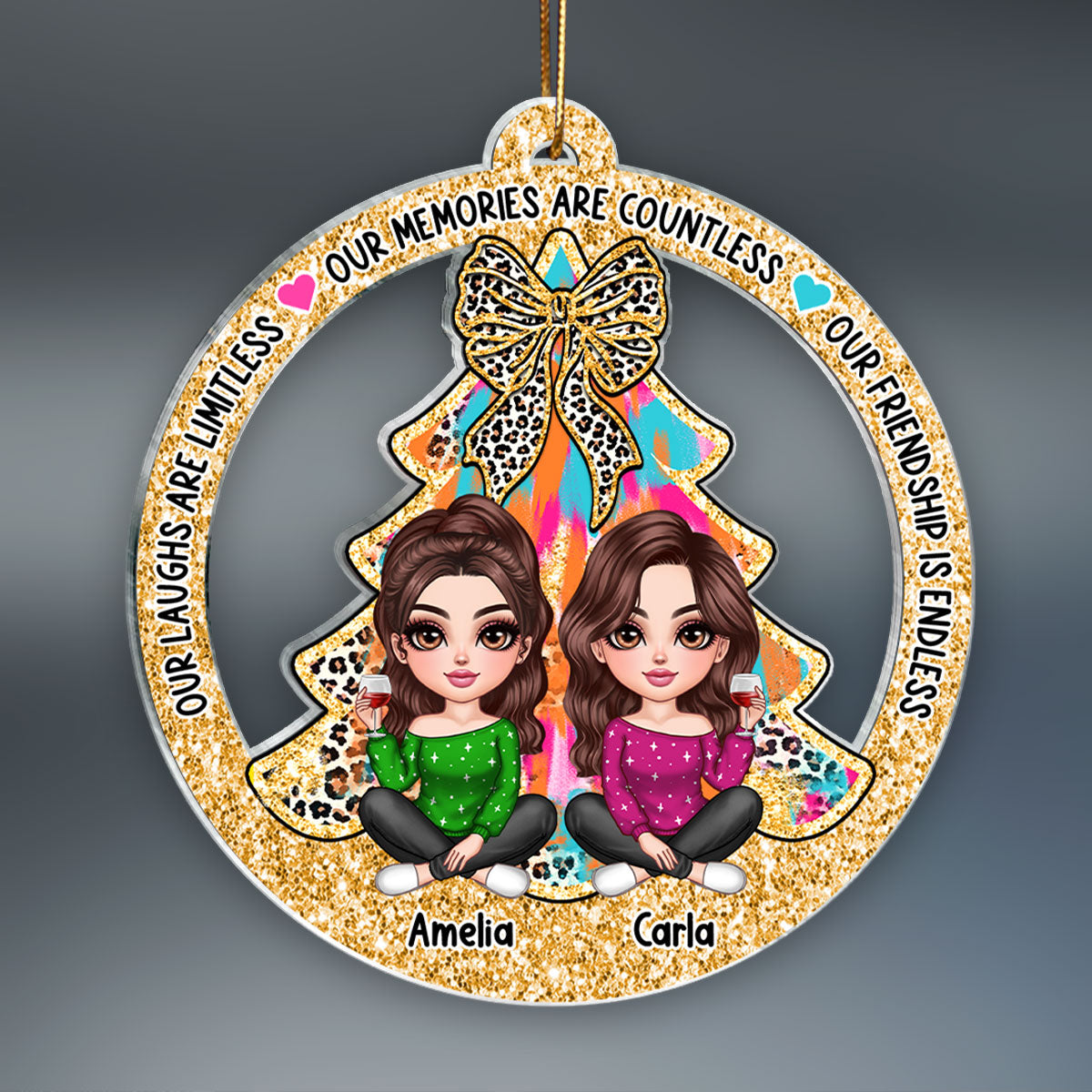Colorful Christmas Tree Lovely Besties Personalized Acrylic Ornament, Christmas Gift For Best Friends