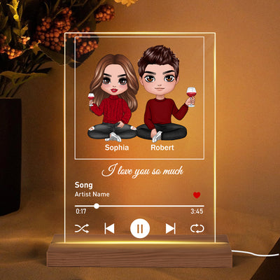 Doll Couple Sitting Favorite Love Song Personalized Rectangle Acrylic Plaque LED Lamp Night Light