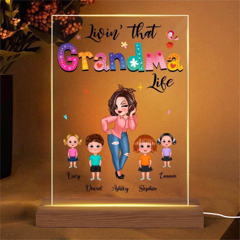 Livin‘ That Grandma Life Sassy Girl Gift For Grandma Personalized Rectangle Acrylic Plaque With LED Night Light