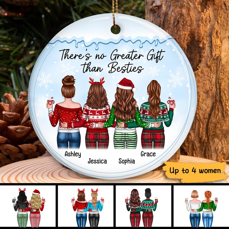 Snow Frame Best Friends Sisters Personalized Circle Ornament