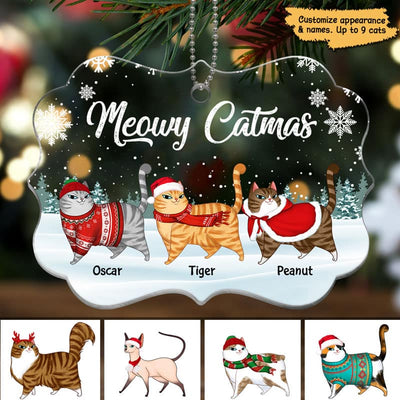 Cartoon Cat Walking In Snow Personalized Acrylic Ornament
