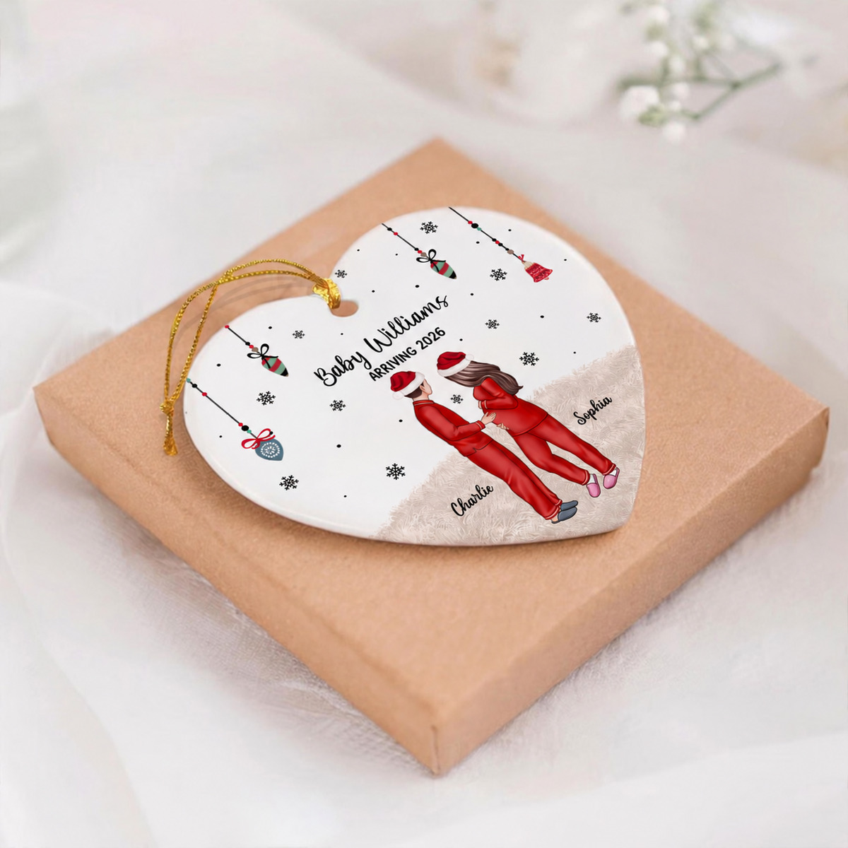 Personalized Pregnancy Ornament, Expecting Family Christmas Personalized Heart Ceramic Ornament, New Mom Christmas Gift