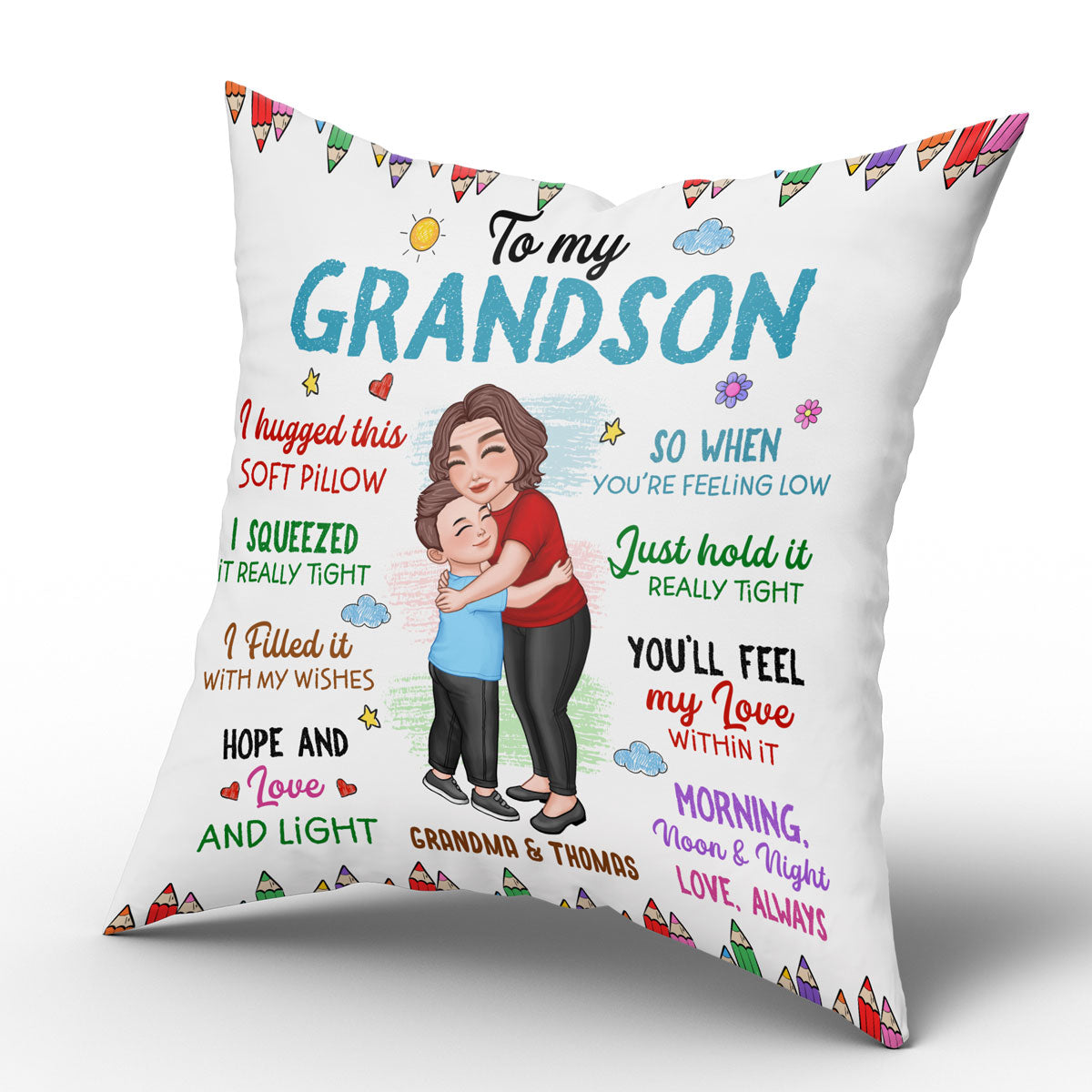 To My Granddaughter Grandson Grandma Hugging Kid Gift For Grandchildren Personalized Pillow