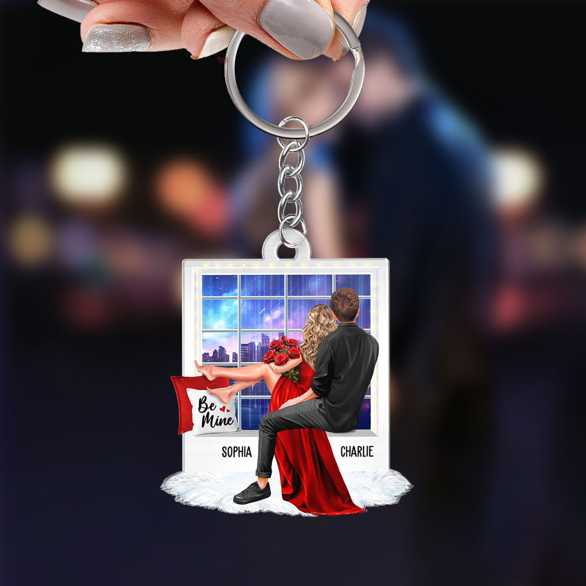 Embracing Couples On Window Personalized Acrylic Keychain,  Gift, Anniversary Gift for Couples
