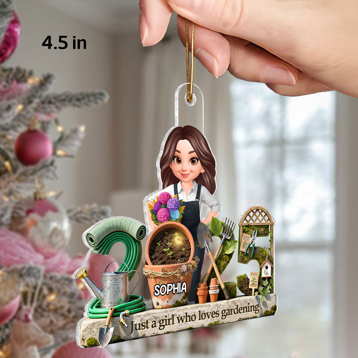 3D Effect Gardening Girl Woman Signature Symbols Christmas - Personalized Acrylic Ornament - Gift For Gardeners, Plant Lovers