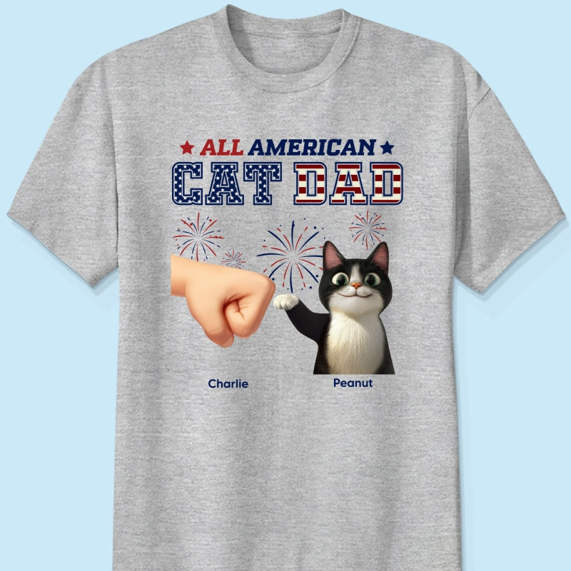 All American Cat Dad Cat Mom Cartoon Cat Punch Hand Personalized Shirt, 4th of July Independence Day Celebration