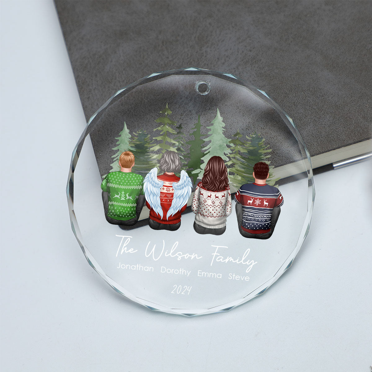 Personalized Family Christmas Personalized Glass Ornament, Custom Appearances & Names