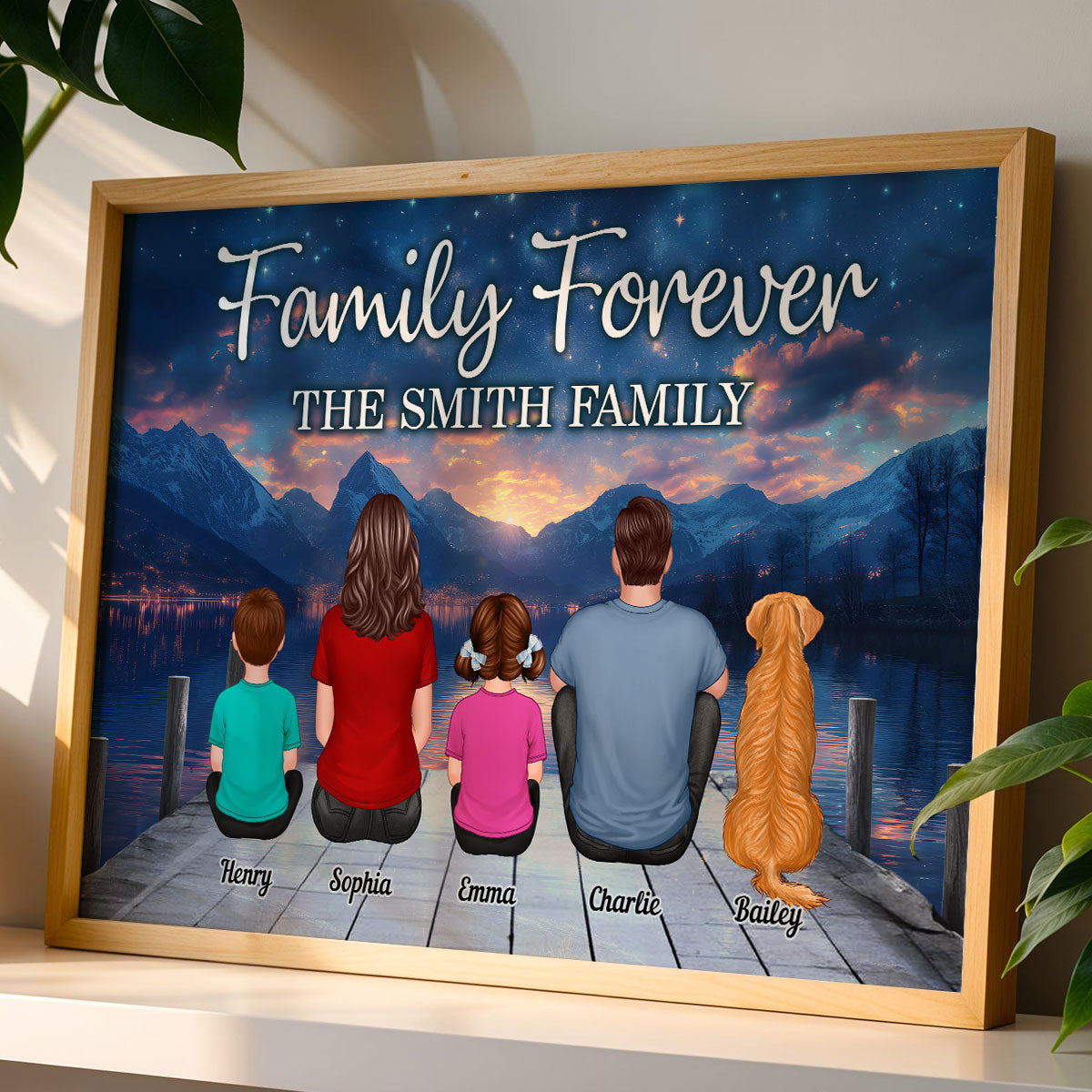 Galaxy Night Landscape Family Forever Personalized Poster, Gift For Family, Dad, Mom