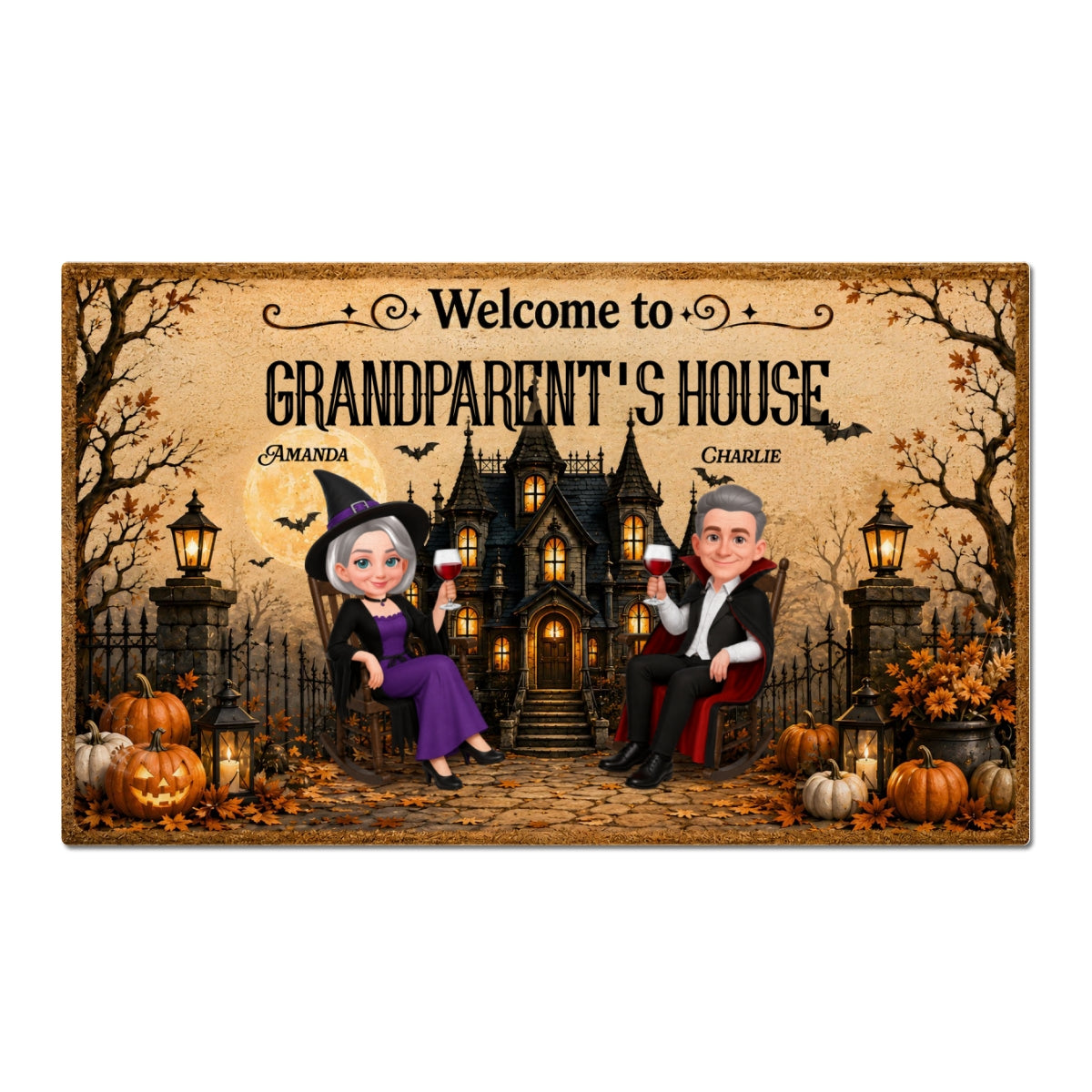 Halloween Grandparent Haunted House - Personalized Doormat - Halloween Decor Gift, Gift For Grandma Grandpa