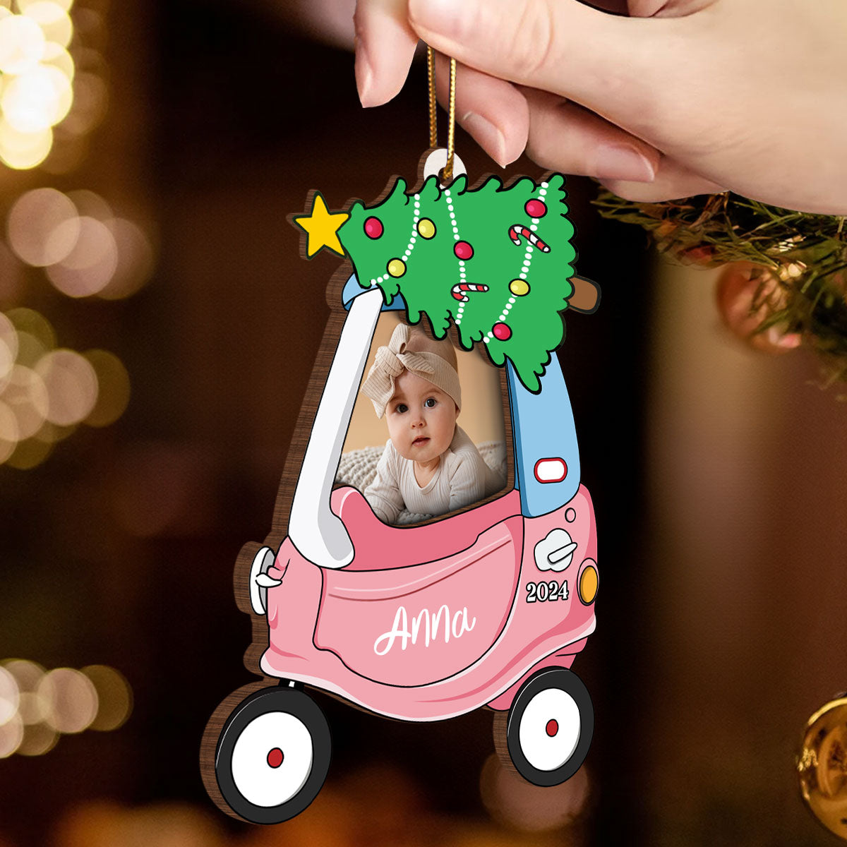 Cozy Coupe Personalized Kid Photo Frame Ornament, Christmas Decor