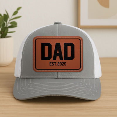 New Dad Mom Est. New Parents Gift Personalized Leather Patch Hat