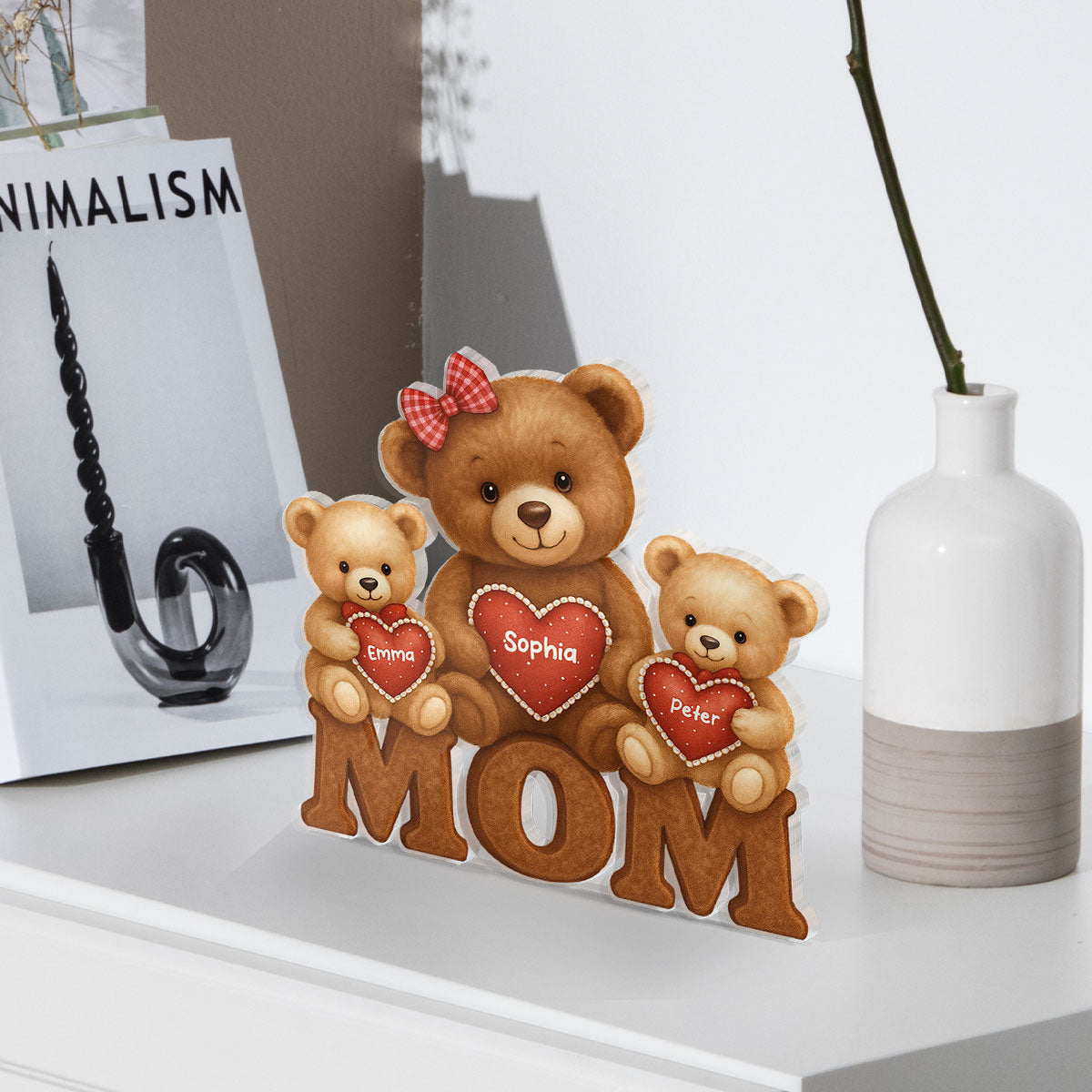 3D Effect Mama Bear Personalized Custom Shape Acrylic Block Plaque, Gift For Mom