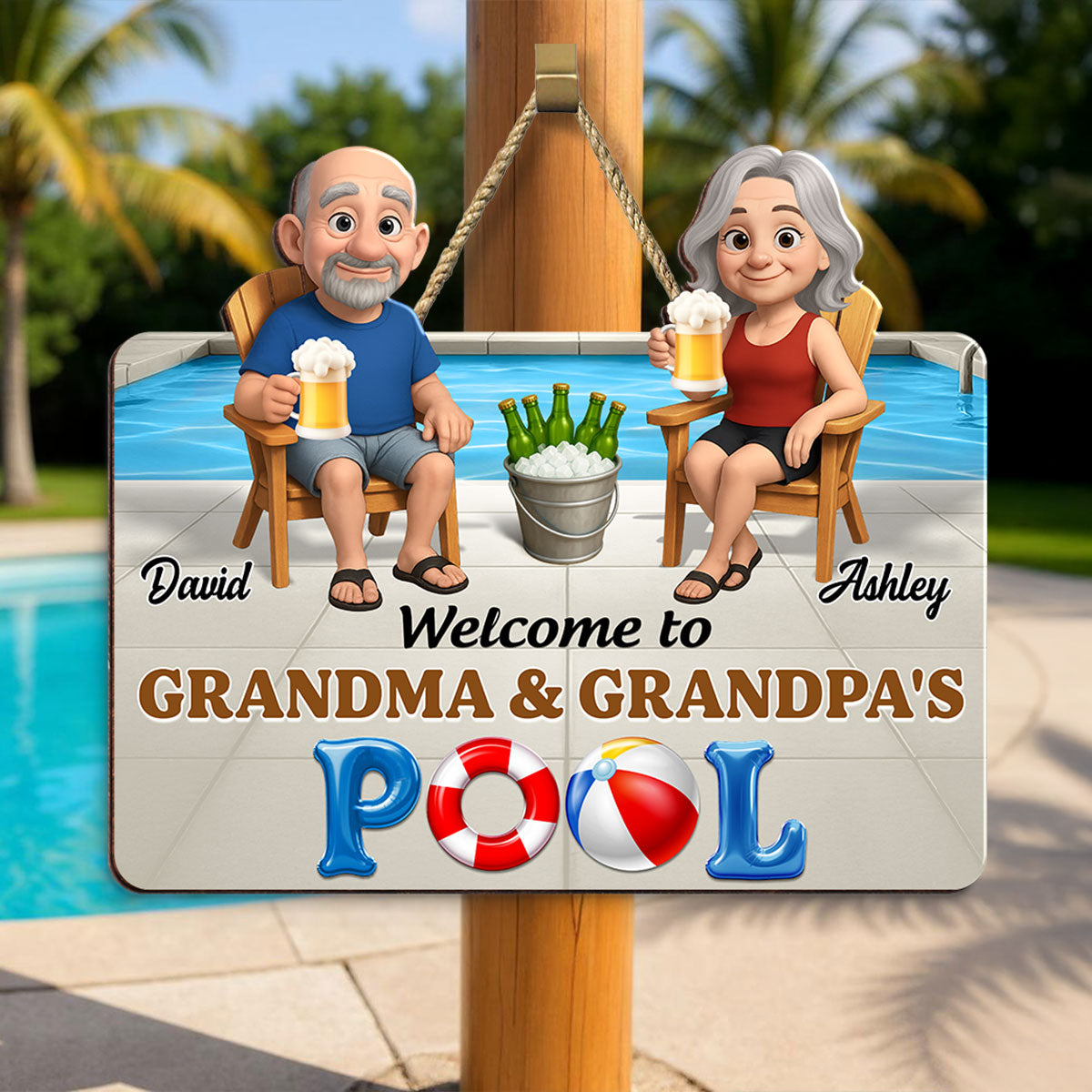 Life Is Better At Grandma Grandpa Pool Personalized Wood Sign